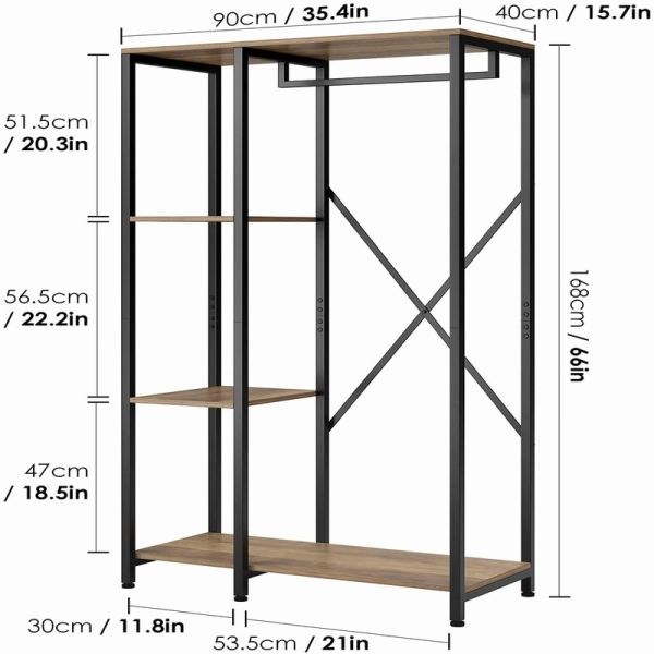 Rustic Metal Wood clothes storage racks Wardrobe Hall Tree For Bedroom Apartment