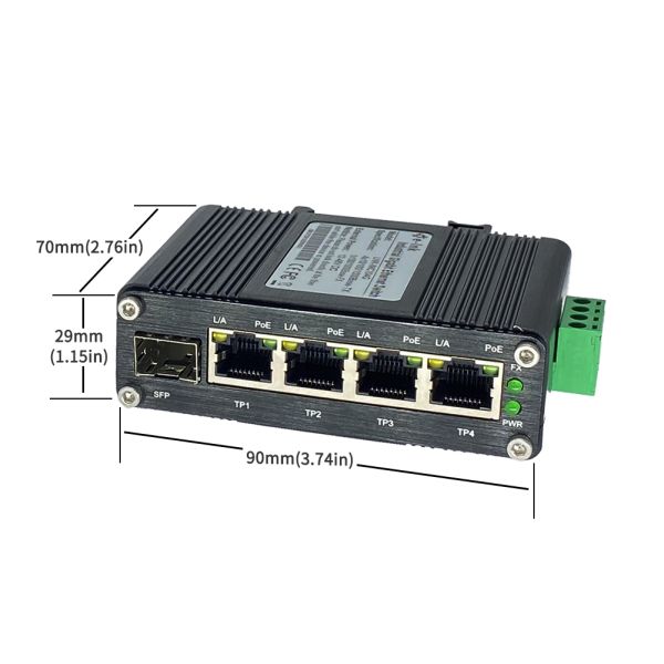 Рельс Din IEEE 802.3at установил промышленный канал 12V-48V переключателя 4 POE