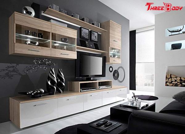 High End Contemporary Bedroom Furniture Living Room Wall Units With LED Lights
