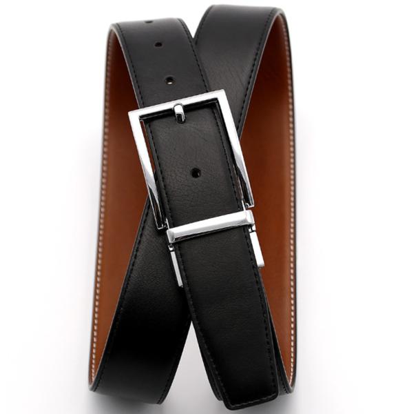 Men Classical Formal Dress Reversible Leather Belt Black Brown Two Side Use Belt