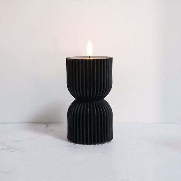 Remote Timer Moving Flame LED Candles Eco Friendly Flameless Wax Pillar Candles Black