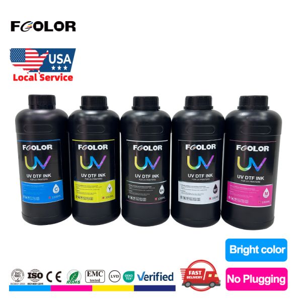 FCOLOR Odorless UV DTF Ink Set CMYK W Varnish for Epson I3200 XP600 I1600 Printer Crystal Sticker Transfer Film Printing 1000ml