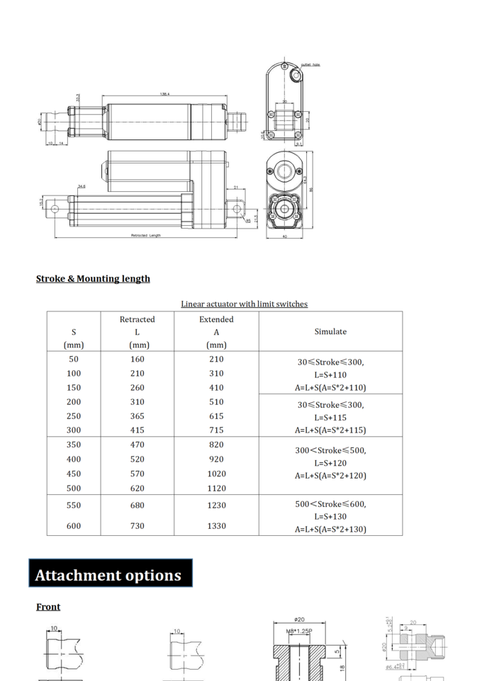 Electric linear actuator 150mm stroke 3000N, low noise linear actuators IP66