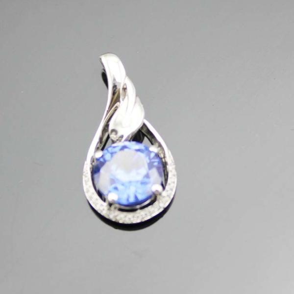 925 Silver  7.5mm Tanzanite Cubic Zircon Stones Pendant Necklace (PSJ0241)