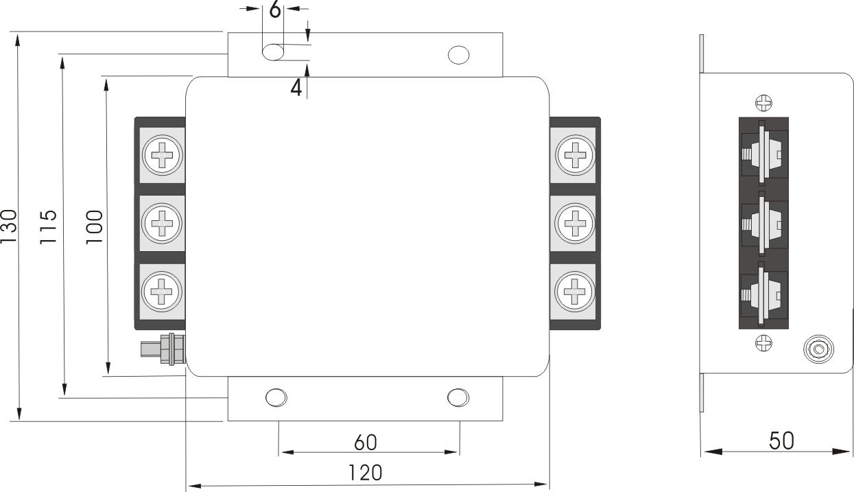 Серия DAC4-D Трехфазный источник питания EMI фильтр 40A 50A 60A 80A 100A