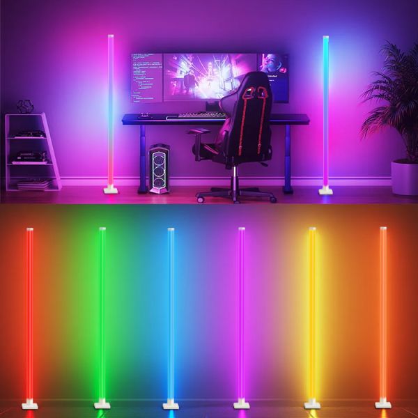 LED Light Source RGB Modern Floor Lamp Multi Color Smart Corner Lighting Music Sync Dimmable Remote App Control White Shade