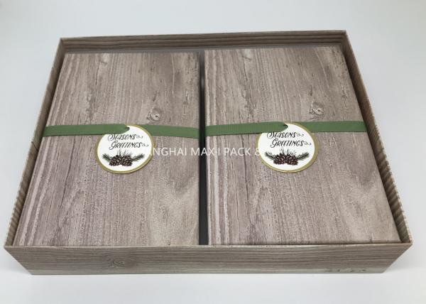Little - Giant Big Christmas Gift Boxes For Kids Wood Pattern Decoration Ribbon Tag Included