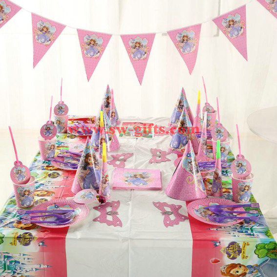 Sofia the First Kids Birthday Decoration Set Princess Theme Party Supplies Baby Birthday Party pack for 6 people