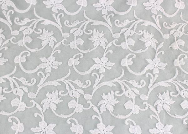 Floral Embroidered Mesh Lace Fabric , Scalloped Edge Wedding Dress Lace Tulle