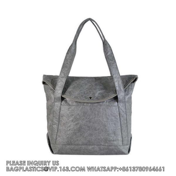 OEM Washable Recycled Kraft Dupont Paper Zip Lock Tyvek Tote Bags customised single shoulder tote shopping handbags