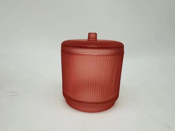 Frosted chili glass bathroom accessories set round shape with vertical stripe and small step soap dish for bathroom glass soap dispenser cotton jar