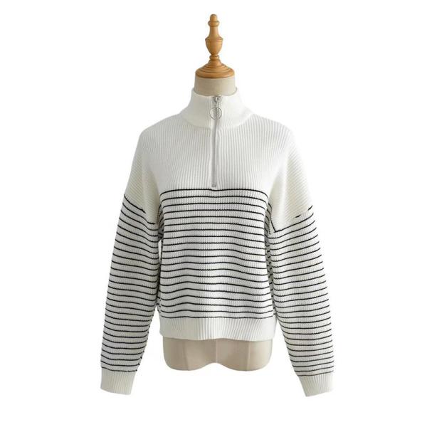 100% Polyester 7GG Color Block Striped Sweater Soft Knitted Tops With Zipper