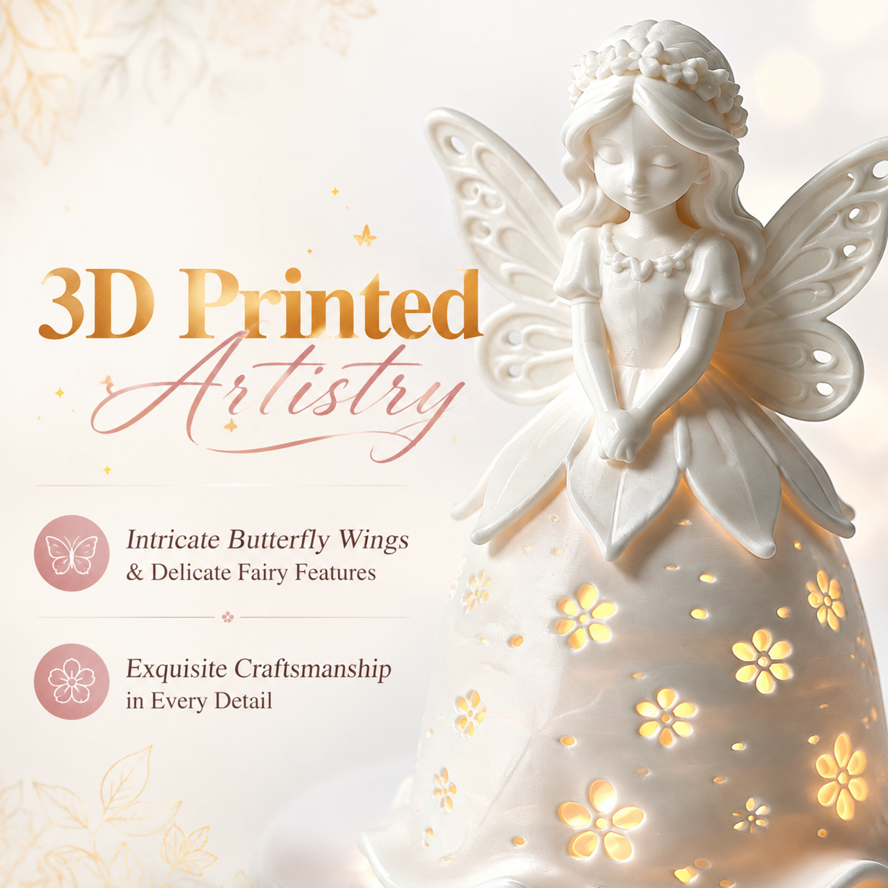 Flower Fairy 3D Printed Lighting Fixtures, Hollow‑out LED Ambient Night Lamp