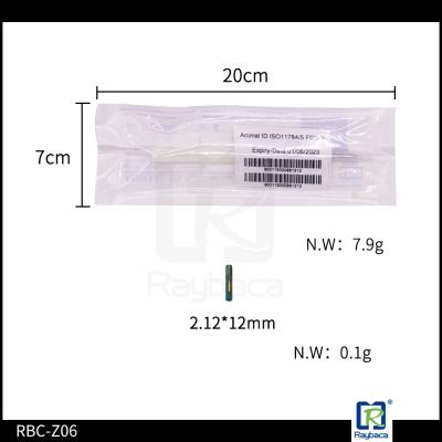 A seringa do microchip com ICAR certificou a etiqueta eletrônica do tubo de vidro RFID para o cavalo Chip Size 2.12*12mm