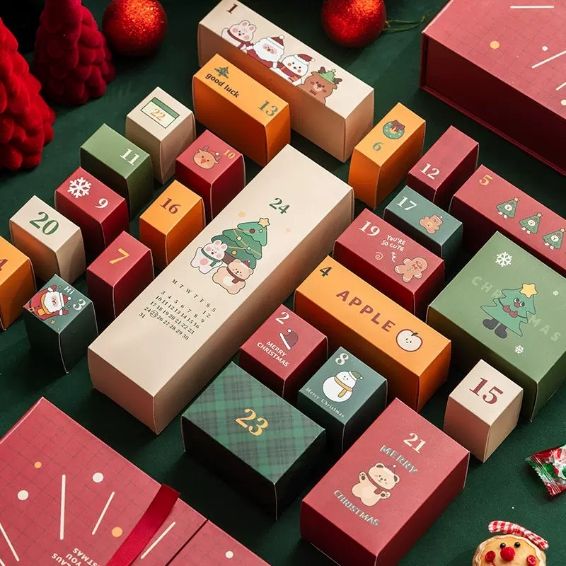 Rigid Christmas Advent Calendar Box Double Door Rigid Box With Small Drawers