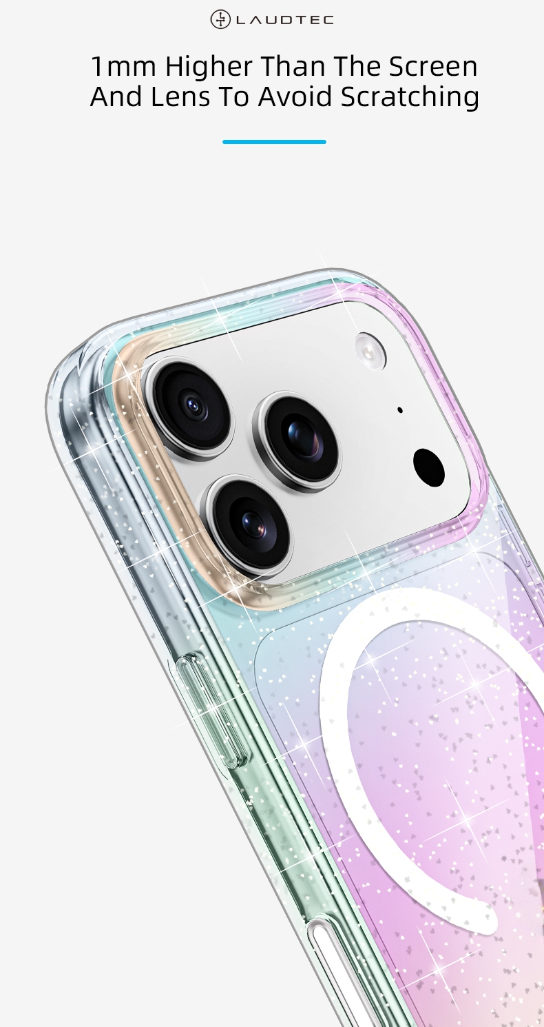Transparent Magnetic Glitter Ultra-thin Protective case for iPhone 17 Series TPU Shockproof Iridescent Gradient Colors OEM/ODM