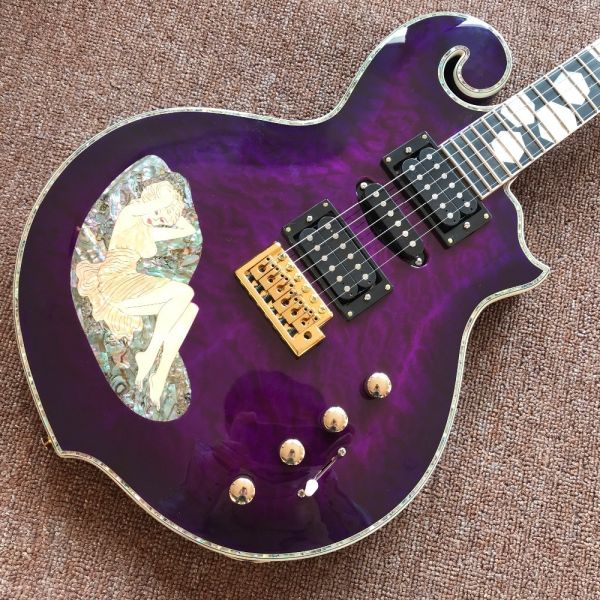 New Design CUSTOM purple electric guitar , with shell beautiful woman on body , 6 strings guitars , high quality guitar