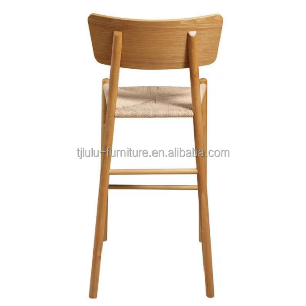 Solid Wood Nordic High Chair with Natural Rope Backrest and Weight Limit of 250kg for Comfortable Seating Experience