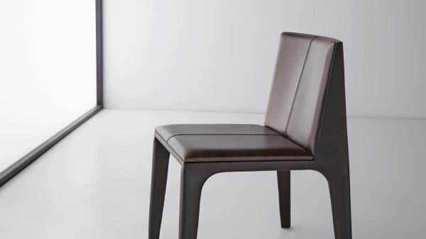 Colombo Oak Mak Fiberglass Dining Chair Padded Brown Faux Leather Seat