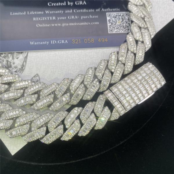 Dois Baguette real Cuban Link das fileiras VVS Moissanite Cuban Link Miami