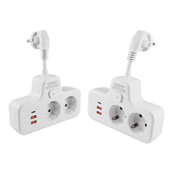 Multifunctional EU Power Socket Extender with 2 USB Ports, 2 AC Outlets and Type-C Charging Port   250V Wall Mount Adapter