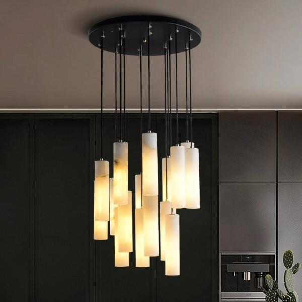 Creative Design Alabaster Chandelier Hotel Lobby Dining Room Long Strip Marble LED Pendant Light