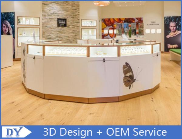 Custom Rose Gold Frame Jewellery Shop Display Counters Pre - assembly Structure