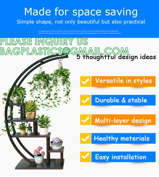 Metal Plant Stand Creative Half Moon Shape Ladder Flower Pot Stand Rack for Home Patio Lawn Garden Balcony Holder