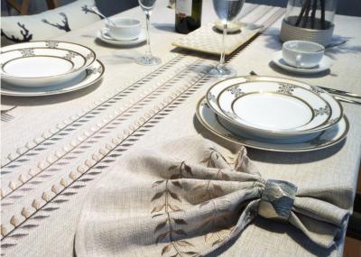 100% Linen Cotton Tablecloths , Country Style Leaves Vintage Embroidered Tablecloth