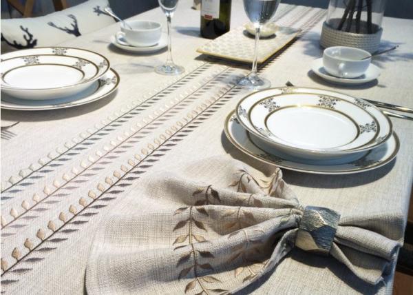 100% Linen Cotton Tablecloths , Country Style Leaves Vintage Embroidered Tablecloth