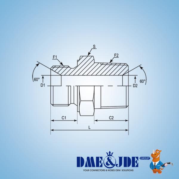 Male × Male Hydraulic Hose Adaptors Straight Connector BSPP Male 60° Cone Seat Or Bonded Seal