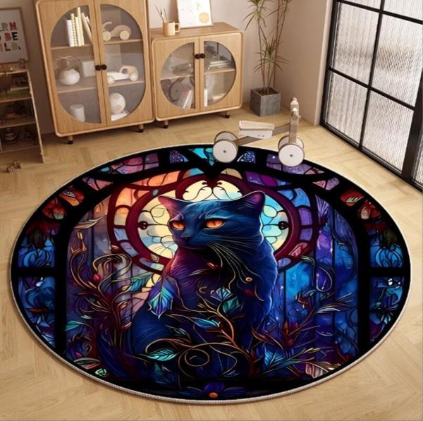 Round Cat  Living Room Floor Carpets Polyester fiber 100*100cm