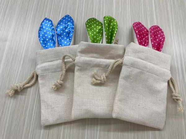 Sublimation Blanc Linen Pâques Sac à la corde de lapin Pour le jour de Pâques