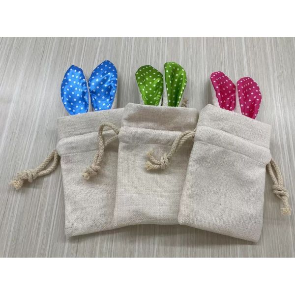 DIY Sublimation Easter Bunny Ear Drawstring Bag Sublimation Blank Plain Bunny Gift Bag Easter Bucket Basket