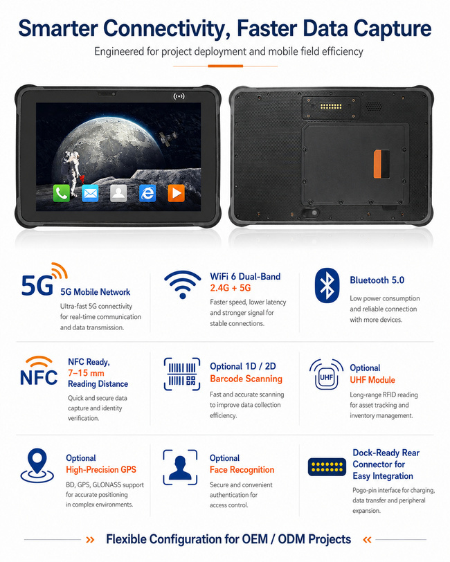 Data Rugged Tablet with Barcode Scanner 10.1 Inch for Workflow Records and Site Entry