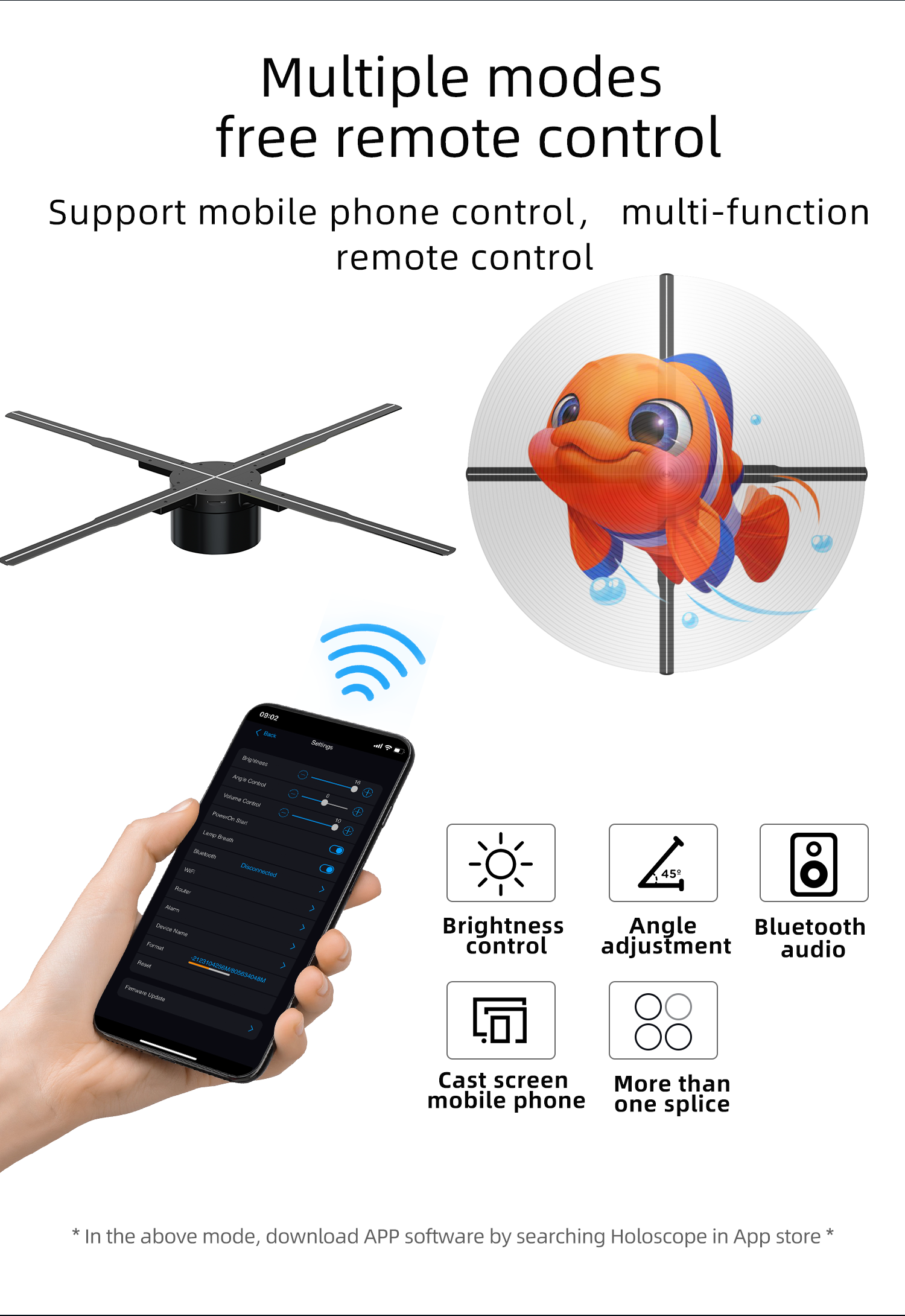 Облачная реклама Голографический вентилятор на стенке Контрастный коэффициент 1,692 мм Яркость 2300