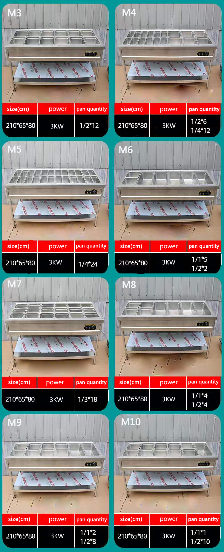 Rectangular Bain Marie Electric Food Warmer 150L 3 Pan Bain Marie