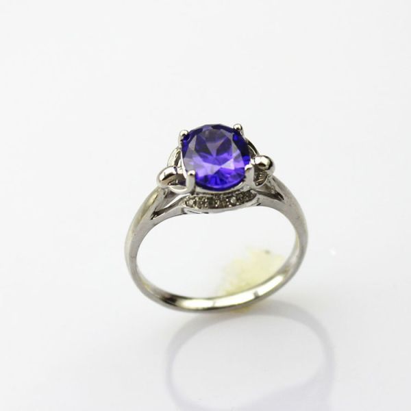 White Gold Plated 925 Silver Ring  7mmx9mm  Cubic Zircon Amethyst Ring(R163)