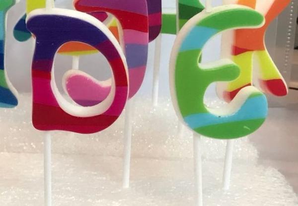 Multi Colored Letter Birthday Candles 100% Paraffin With White Plastic Holder