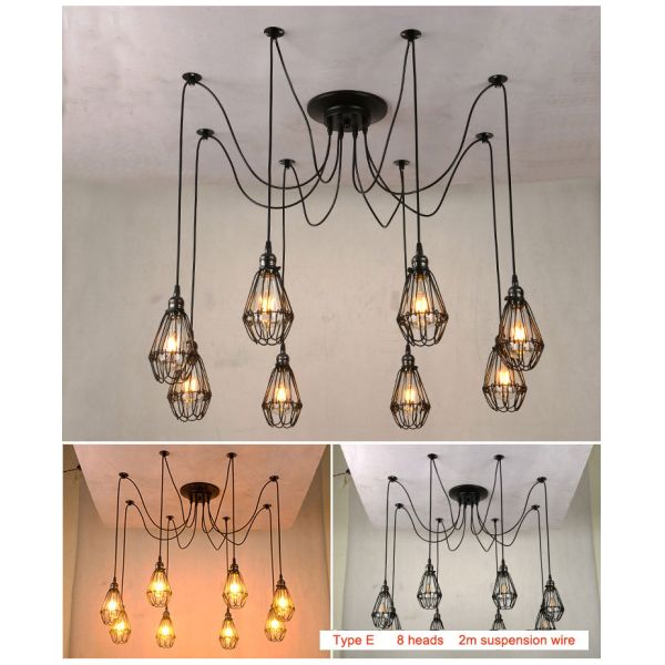 Retro Loft Industrial Chandelier Adjustable E27 Multi Head Lamps Restaurant metal lamp(WH-VP-225）