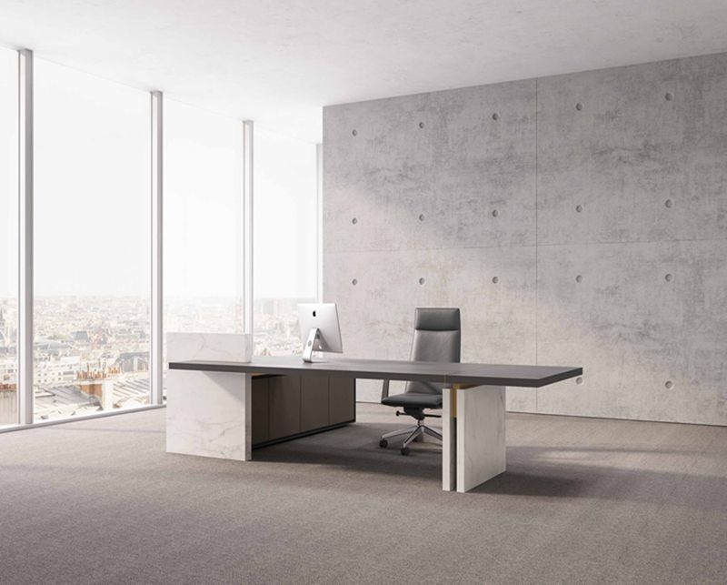 Stone Series Executive Desk Office Desks With Brass Inlay & Sintered Stone Legs