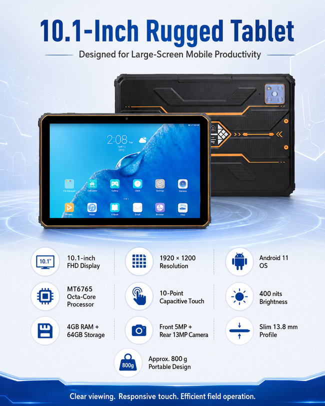 Site Survey Rugged Tablet with 10.1 Inch Display for Inspection Checks and Work Logs