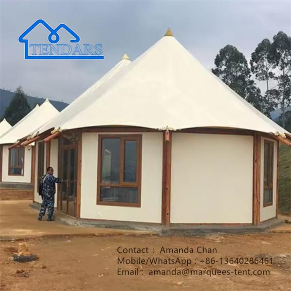Camping personalizado de parede de vidro de lona ao ar livre Loja Polígono Tenda com banheiro