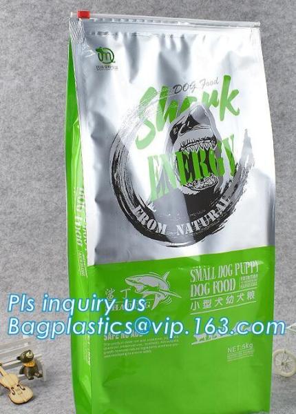 15kg 20kg side gusset plastic bag pet food packaging with slider zipper, flat bottom plastic pet food bag with slider zi