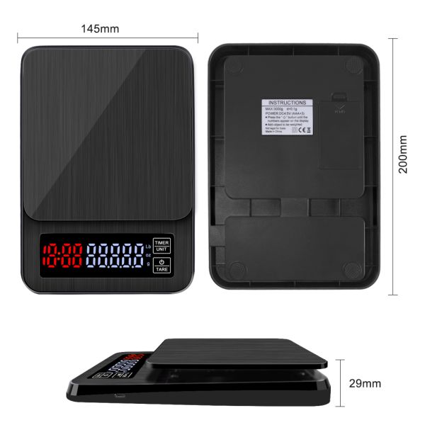 Mini LCD Digital Electronic Coffee Scale with Timer 5kg/0.1g Precision and 4 Unit Conversion for Kitchen Use