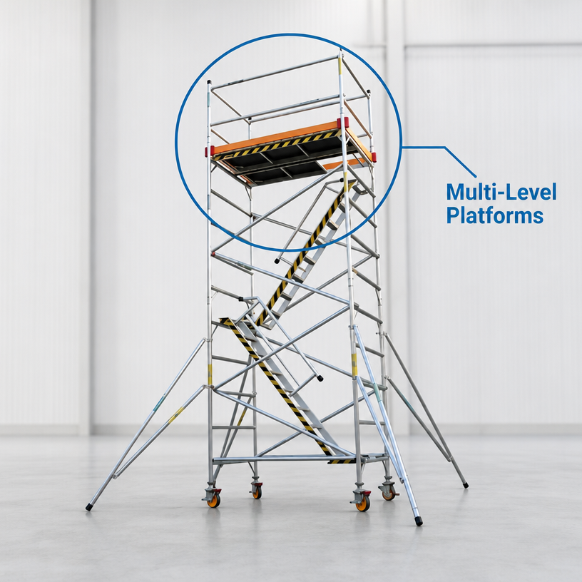 Fixed Leg Frame Scaffold Tower Double Width / Single Width With Top Deck / Optional Caster Wheels