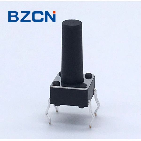 Low Noise 6mm Tactile Switch Through Hole Terminal Vertical Push Black Button
