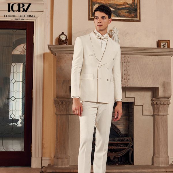 Белый шаль лапель мужской свадебный костюм жениха формальное платье смокинг костюм ткань костюм