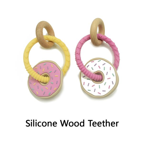 Laser Logo Silicone Wood Teether Infant Baby BPA Free Nursing Bracelet
