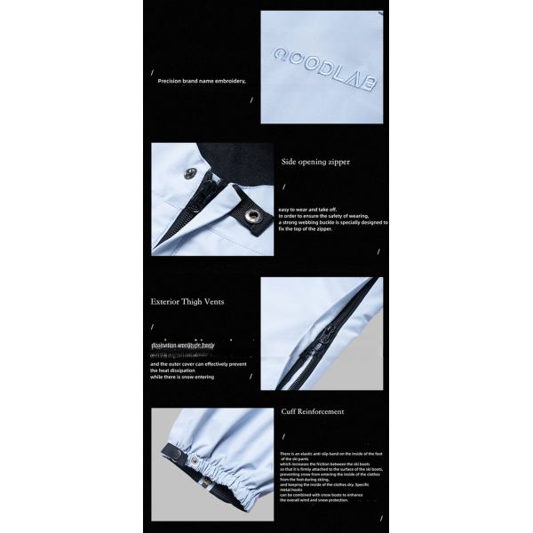 Full Pressure Glue Oblique Collar Solid Color Heated Suspender Pants for Winter Skiing